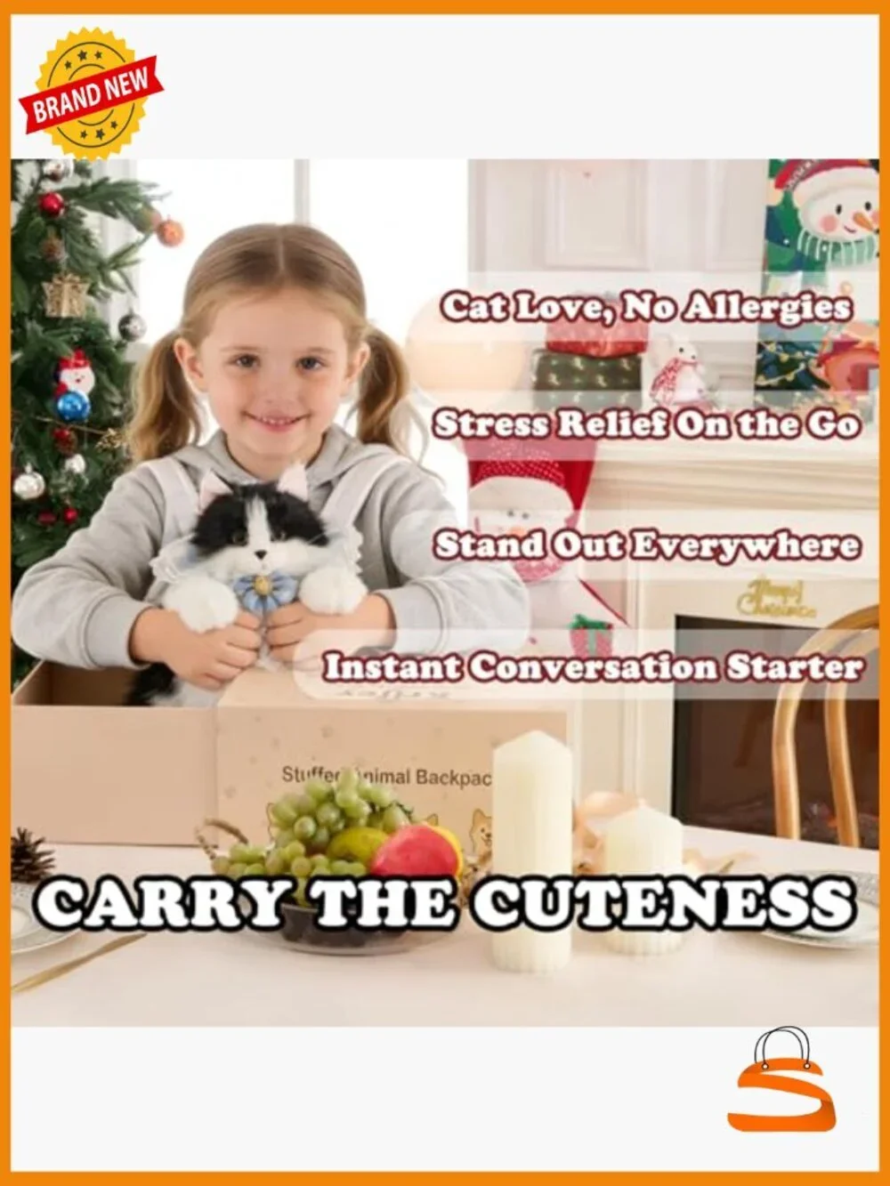 Stuffed Animal Backpack, Realistic Cat Plush Daypack with Adjustable Straps